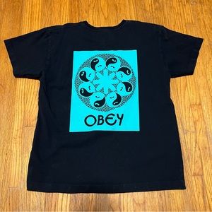 Obey Short Sleeve Yin-Yang T-Shirt | Size M | Black/blue/yellow